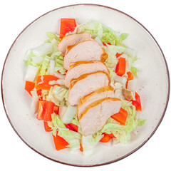 chicken breast, fillet and fresh vegetable salad isolated on white background. Healthy lunch menu. Diet food