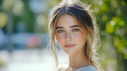 Beautiful Woman with Blonde Hair and Blue Eyes Portrait Illustration