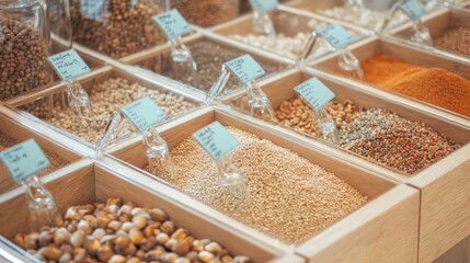 Assorted Dried Spices and Grains in Glass Containers