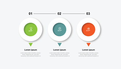 3 step direction infographic template with icons and circle style suitable for business information and web presentation