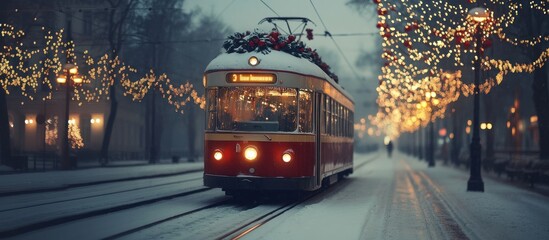 Real retro tram transportation decorations christmas.