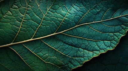 Obraz premium Close-Up Macro Shot of a Detailed Green Leaf Vein