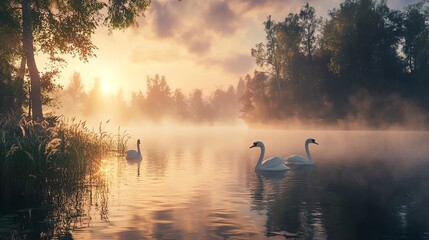 Naklejka premium a swan is on the water