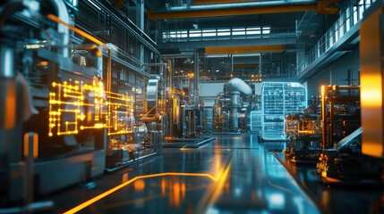 Fototapeta premium Futuristic Factory with Holographic Screens