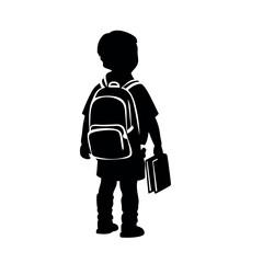 a vector silhouette of a young child standing, viewed from behind