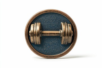 Fototapeta premium Bronze dumbbell medallion on white background.