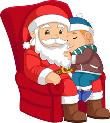 Santa claus sitting in chair with a little cute boy