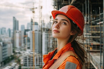 Woman Construction Worker Looking to Future of City Growth