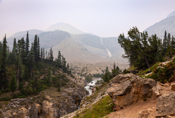 Mountain Glacier Bow River Flows Along the Trail, Canadian Rockies, Banff, Alberta, Canada