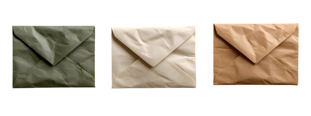 Old envelopes on a white or transparent background. 