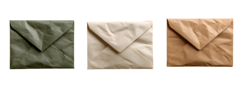 Old envelopes on a white or transparent background. 