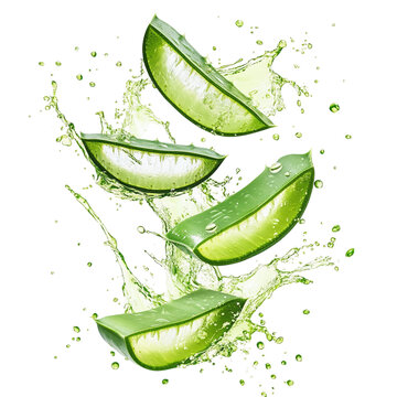 Realistic aloe vera gel splash isolated on transparent background, perfect for skincare, beauty, and wellness product visuals, highlighting hydration, purity, and natural freshness, Generative AI 