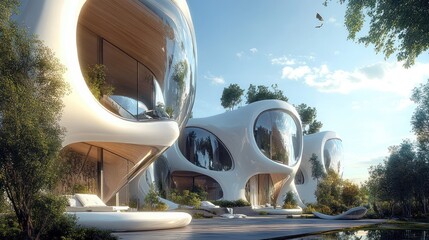 Futuristic residential buildings designed with advanced materials and smart living spaces