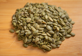 Close up view of pumpkin seeds.