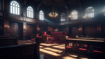 Wooden Church Interior With Sunbeams