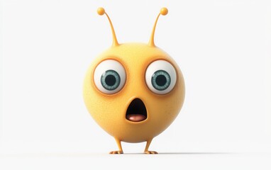 Obraz premium A 3D cartoon emoji of a surprised alien face with three eyes, a tiny open mouth, and antennas, giving a curious and otherworldly look on a white background 
