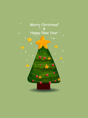 Merry Christmas and happy new year gretting card design vector illustration. Cristmas tree icon sign and symbol.