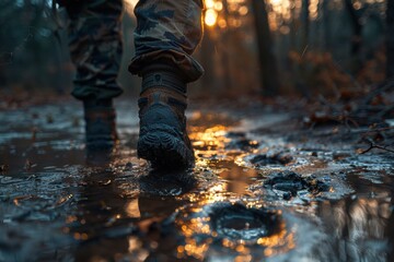 Dedicated Ranger Tracking Wildlife in Twilight Wilderness