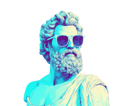 Ancient Greek statue in sunglasses. Low poly 8 bit style. PNG transparent background
