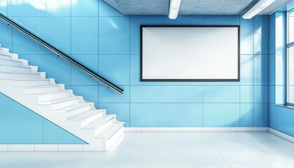 Obraz premium Subway station advertising wall with spacious billboard space and a pastel blue setting.
