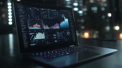 Modern Laptop Displaying Interactive Financial Data and Graphs Photo