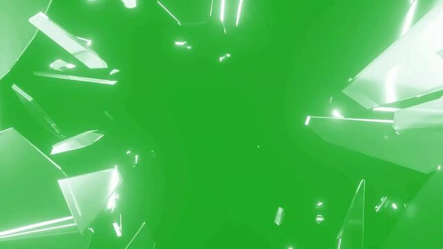 Breaking glass motion graphics. breaking glass on Green background. Popup design element for videos and clips. Broken glass with cracks on transparent background. Green Screen Glass Breaking Video