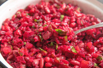 Closeup view of salad of beet.