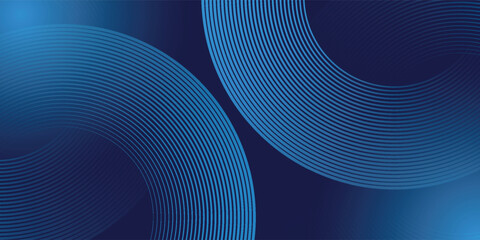 Abstract blue geometric lines glowing on dark blue background. Modern shiny blue circle lines pattern. Futuristic technology concept