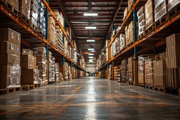 Fototapeta premium Low Stock Warehouse with Soft Overhead Lighting