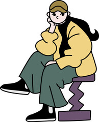 考え事をする女性のベクター線画