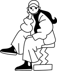 考え事をする女性のベクター線画