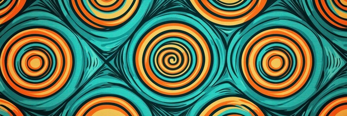 Fototapeta premium Spirals in teal and orange on a rhombus background for chic decor.
