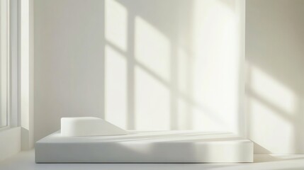 Fototapeta premium Minimalist white space with soft shadows creating a serene atmosphere.