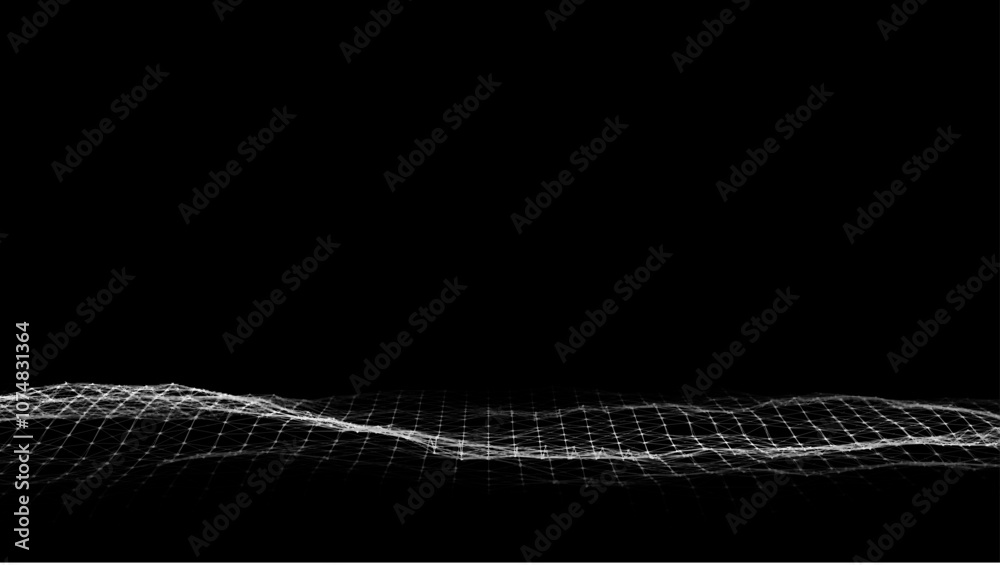 Poster abstract wave with light on black background. science background with moving dots and lines. network