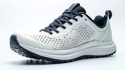 White Sneakers with Black Laces and Perforated Design