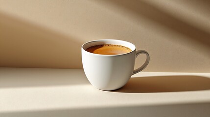 Cup of Coffee on Beige Background with Sunlight