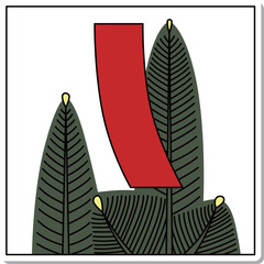 ステッカー正方形花札　睦月　松　赤短　1月　松に赤短