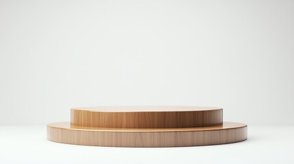 Two circular wooden platforms on a white isolated background, perfect for product display and presentations.