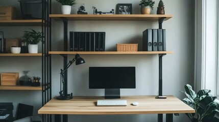 Modern Home Office Desk with Minimalist Decor and Natural Light