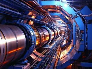Particle physics laboratory exploring subatomic particles using advanced particle accelerators and detectors