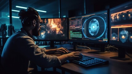 Cyberpunk Gamer in a Dark Room