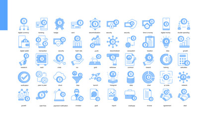 collection of vector blue line icons, for payment and money business