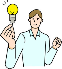 man with bulb-Vector illustration of a businessman with a spark of an idea - upper body - Vector illustration