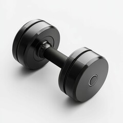 A black dumbbell on a white surface.