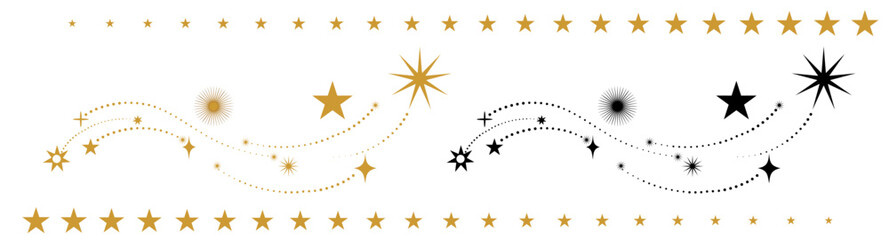 Star border. Christmas banner. Gold falling stars