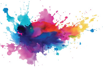 Bright colorful watercolor splash splatter stain brush strokes on white background. Modern vibrant aquarelle spot. Aquarelle explosion on white. Element. Vector watercolor illustration isolated design