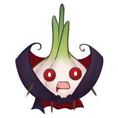 The Garlic Vampire of Veggie Kingdom. Fantasy cartoon style hand drawn in transparent background. Halloween edition.