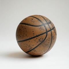 Worn brown basketball on white background.
