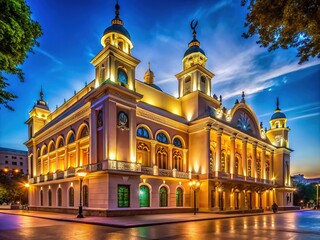Fototapeta premium Azerbaijan Philharmonic Hall Baku Night Low Light Photography AI Art