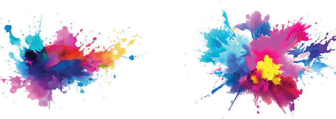 Bright colorful watercolor splash splatter stain brush strokes on white background. Modern vibrant aquarelle spot. Aquarelle explosion on white. Element. Vector watercolor illustration isolated design